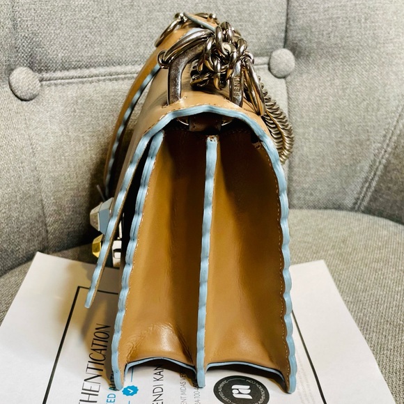 Fendi Kan Bag w/ Blue Scalloped Edging, Convertible Chain Strap & Suede Interior - Picture 4 of 15